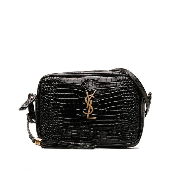 Pre-Loved Saint Laurent Medium Croc Embossed Patent Camera Bag - Picture 1 of 10